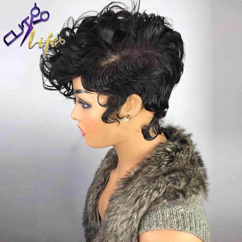 4X4 Lace Closure Wig Curly 250% Short Bob Pixie Cut Lace Front Human Hair Wig For Black Women Preplucked Indian Remy Cut Life