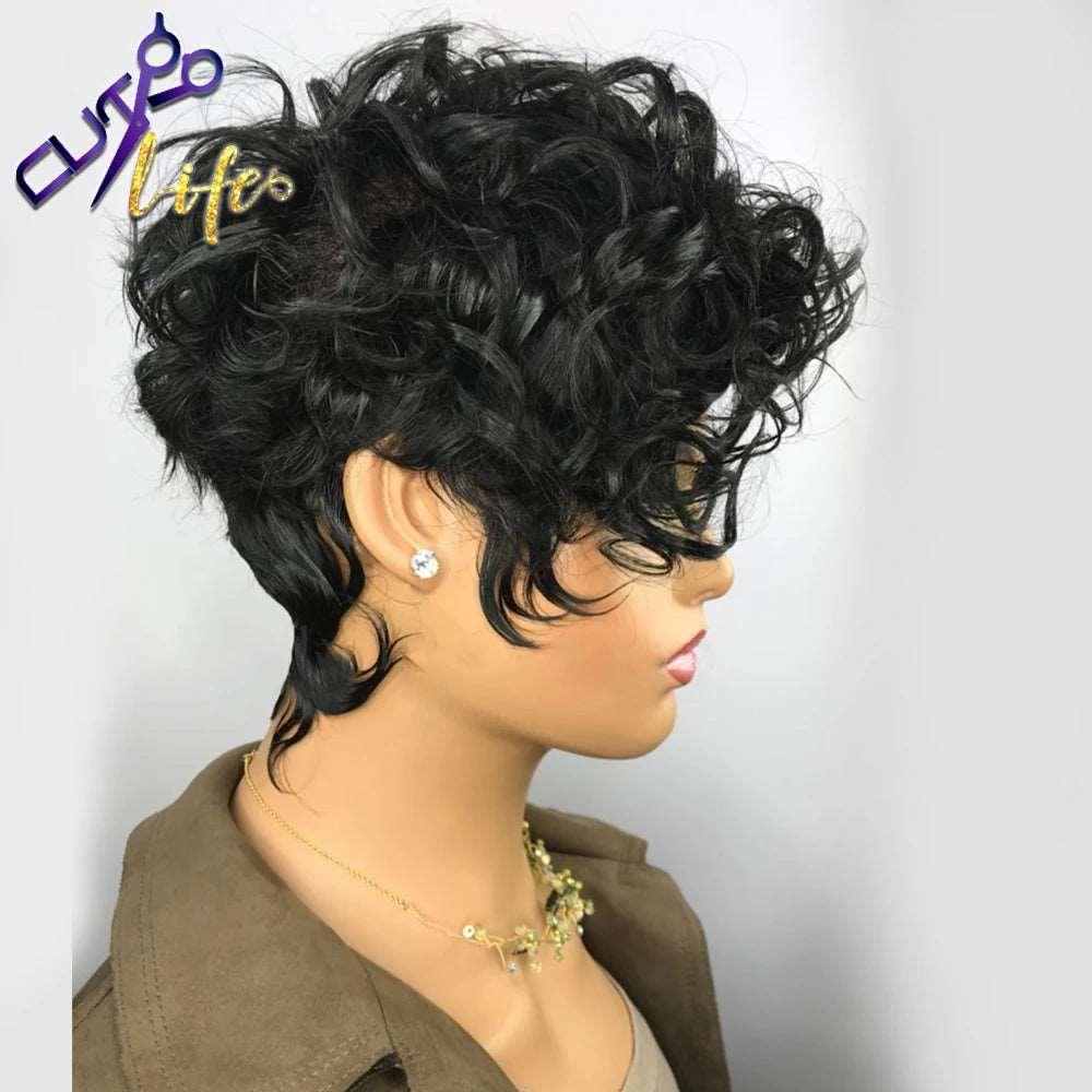 4X4 Lace Closure Wig Curly 250% Short Bob Pixie Cut Lace Front Human Hair Wig For Black Women Preplucked Indian Remy Cut Life