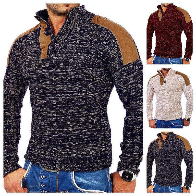 Men's Warm Pullover Sweaters with Buttons Oversized Knitted Pullovers Jumpers New Men Clothing - Viva Vista Store