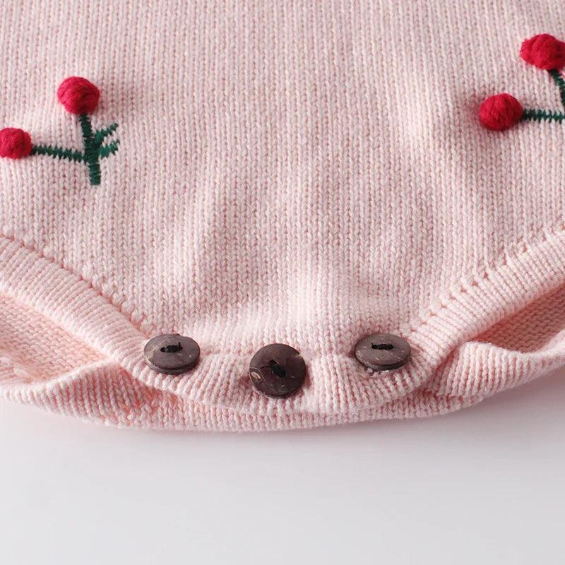 Spring Knitted Baby Romper Cherry Printed Newborn Baby Clothes 100% Cotton Knit Sweater Toddler Infant Baby Jumpsuit Overalls - Viva Vista Store