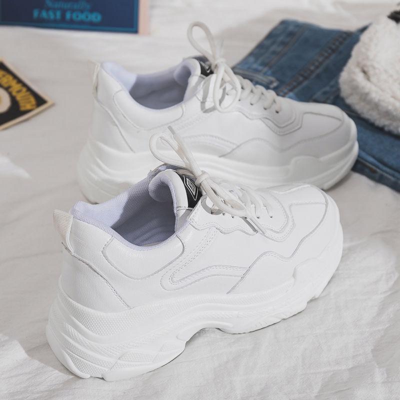 White Women Shoes New Chunky Sneakers For Women Lace-Up White Vulcanize Shoes Casual Fashion Dad Shoes Platform Sneakers Basket - Viva Vista Store