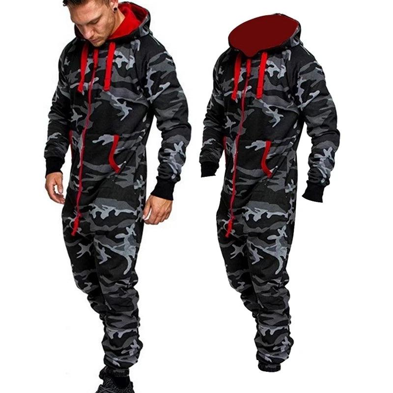 Men's Sets Men's Jumpsuit One Piece Men's Hooded Fleece Jumpsuit Men Camouflage Print Personality Casual Suits Men - Viva Vista Store