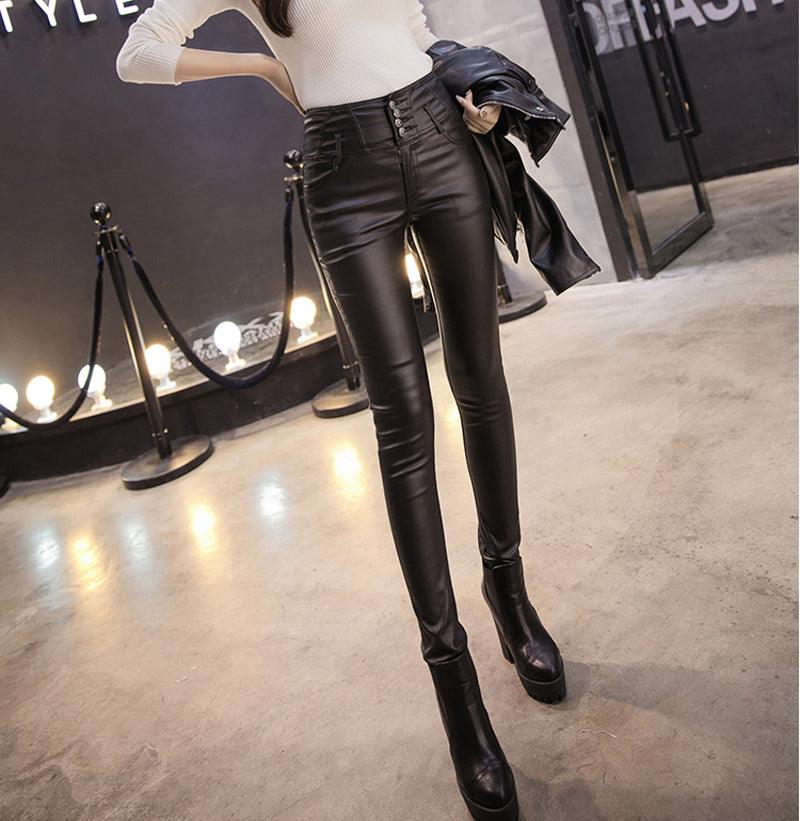 LANFUBEISI Winter Warm Women Pants Dropshipping Female PU Leather Velvet Trousers Elastic Pencil Skinny pants Women's Tight pants - Viva Vista Store