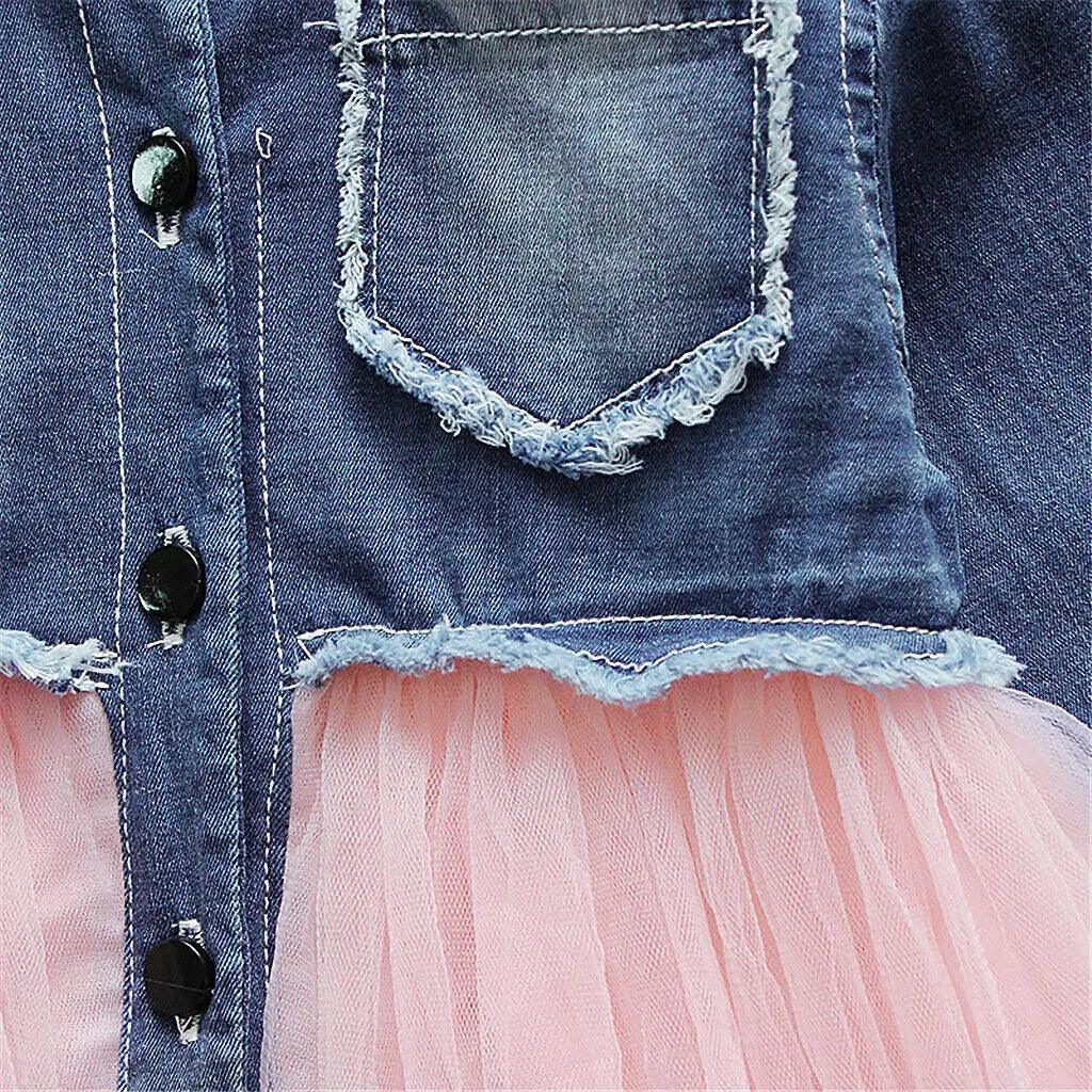 Children Summer Clothing Toddler Baby Girls Denim Dress Long Sleeve Party Casual Tutu Chiffon Patchwork Kids Dresses 6M-4T - Viva Vista Store