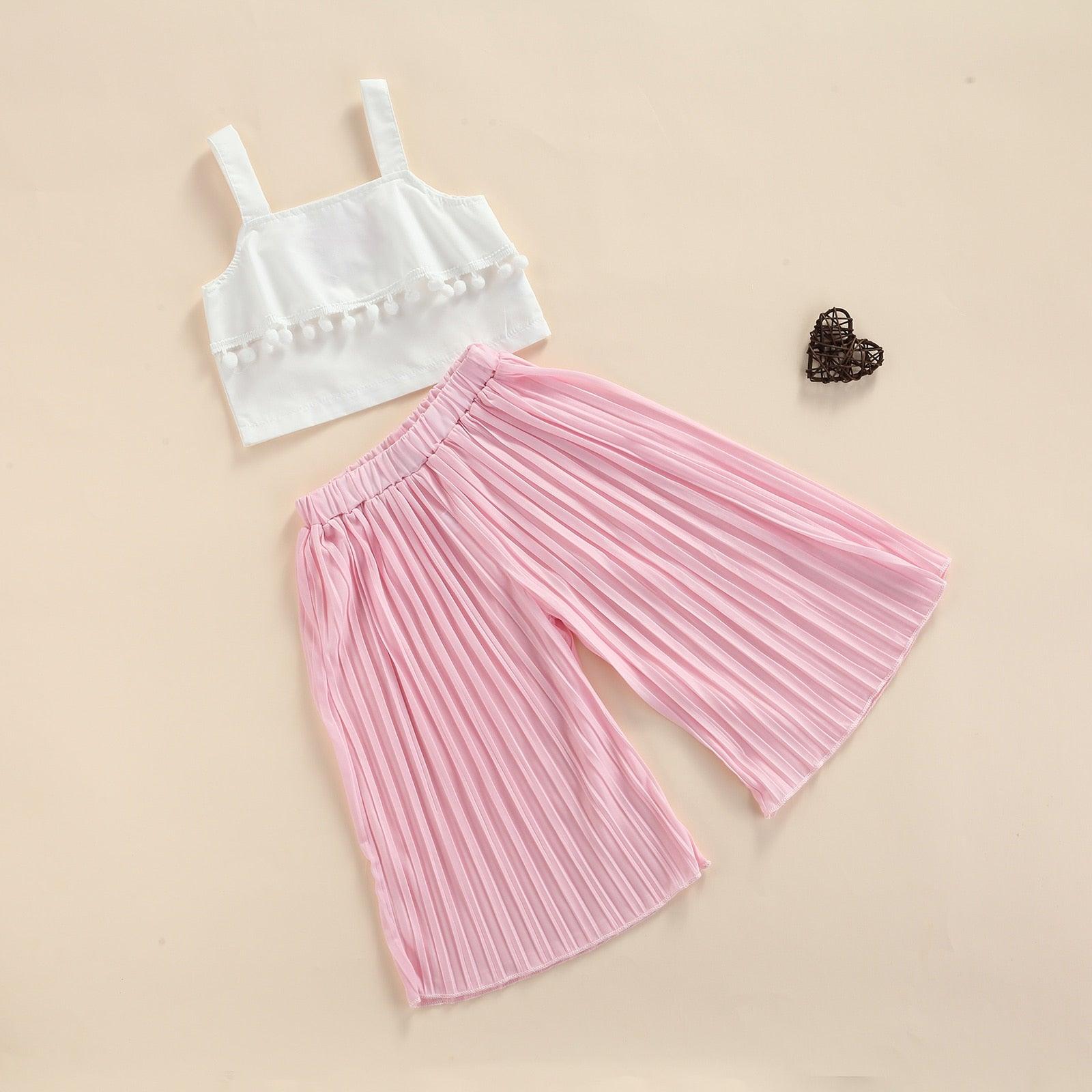 Summer girls children's summer suits wide-leg pants mesh two-piece fashion pure cotton middle-aged children's casual fashion - Viva Vista Store