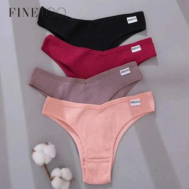 FINETOO Cotton Brazilian Panties Women Sexy V Waist G-String Underwear Female T-back Underpants M-XL Lady Bikini Panty 3Pcs/set - Viva Vista Store