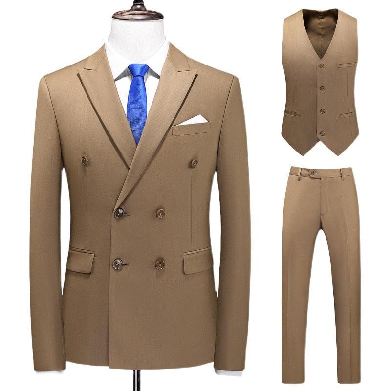 Dreiteiliger Männer Anzug Zweireiher Solide Business Formale Hochzeit Klassische  Slim Fit Smoking Weste Jacke Hosen - Viva Vista Store