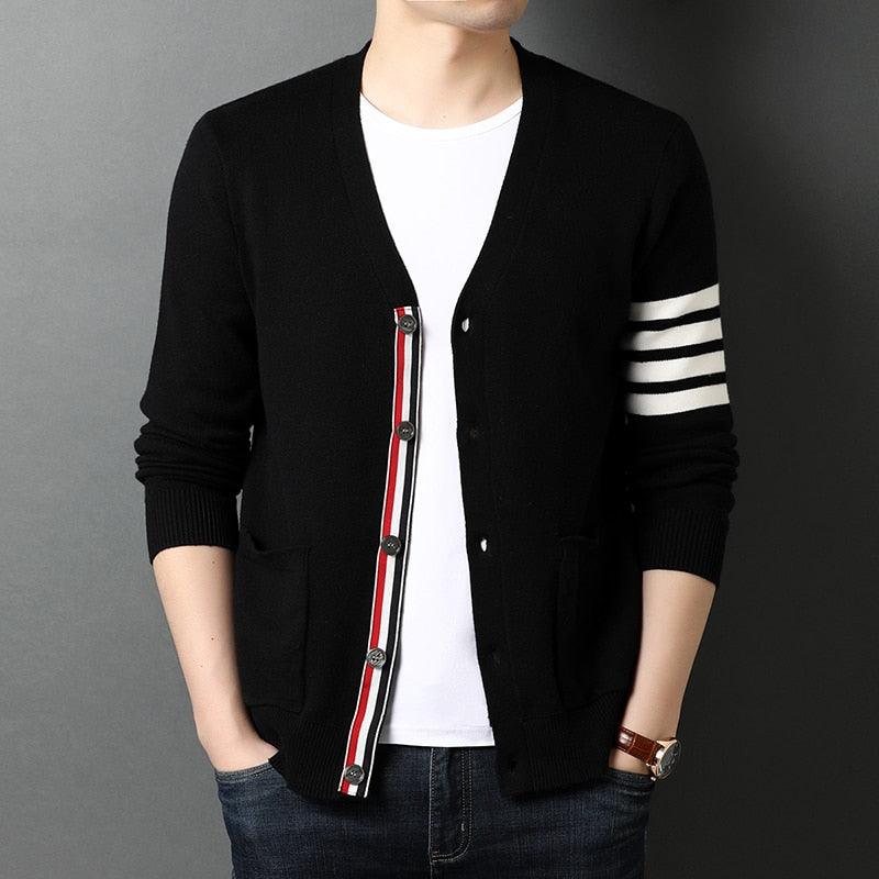 New Brand Fashion Knitted Men Cardigan Sweater Black Korean Casual Coats Jacket Mens Clothing S-3XL - Viva Vista Store