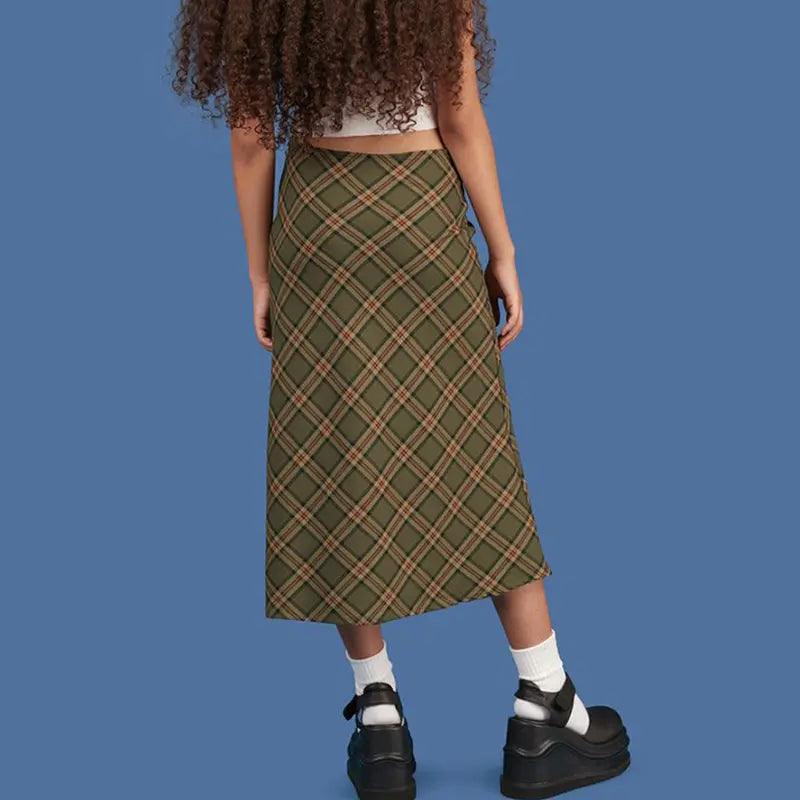 Elizabath E-girl Plaid High Waist Mermaid Skirts Women Streetwear Cotton Long Skirts Chic Vintage Y2K Style Ladies Bottoms Summer - Viva Vista Store