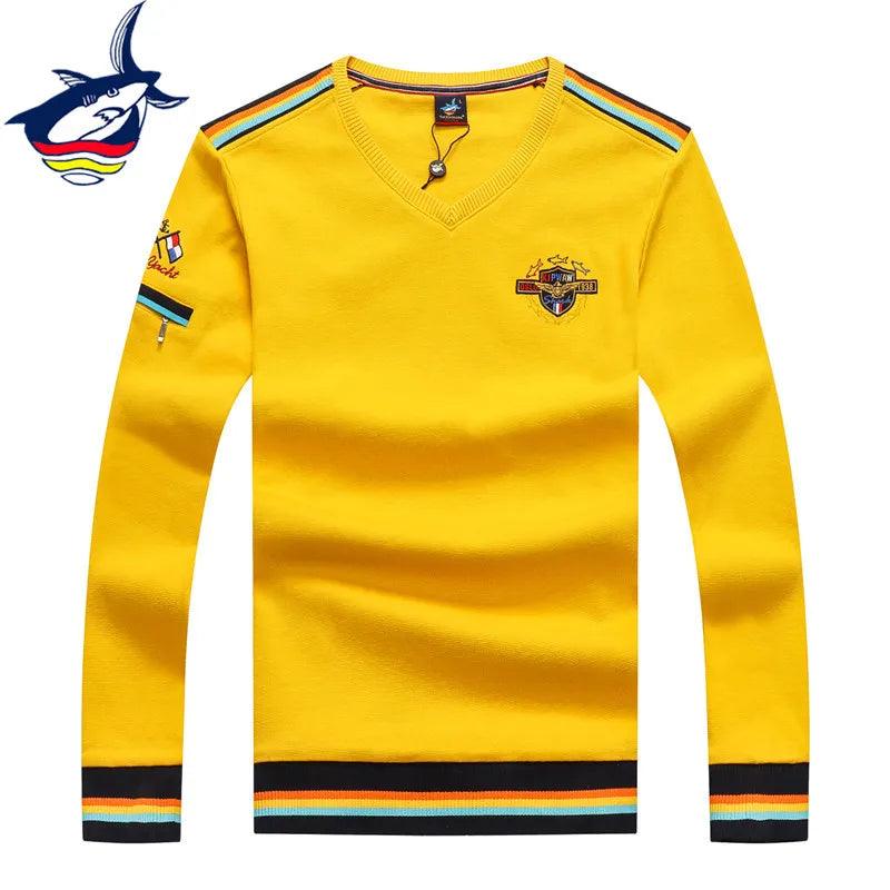 Men's V-Neck Sweater 3XL High Quality Casual Pullovers Autumn Winter Tace & Shark Brand Men Sweater Yellow Black Color - Viva Vista Store