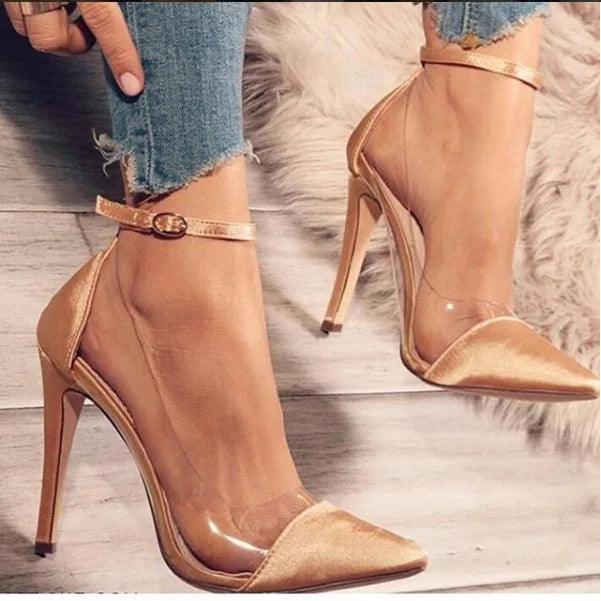 High Heel Pointed Monochrome Belt Buckle Stylish Women'S Single Shoes Rose Red Pink Black Apricot Color 34 - 43 - Viva Vista Store