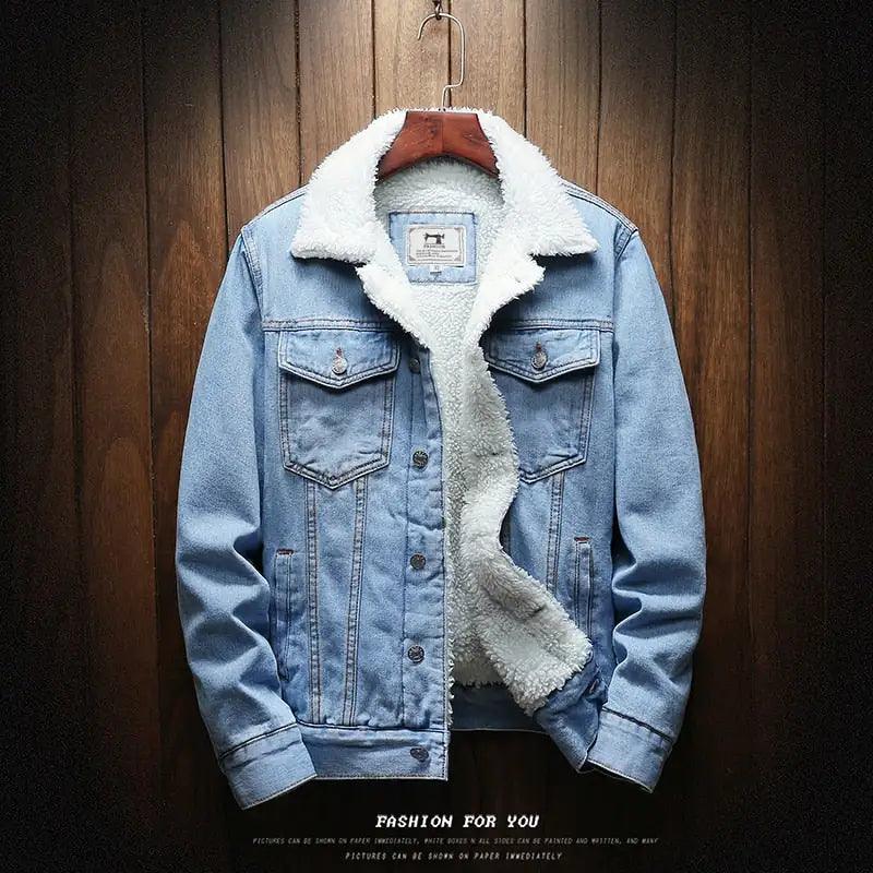 Men Light Blue Winter Jean Jackets Outerwear Warm Denim Coats New Men - Viva Vista Store