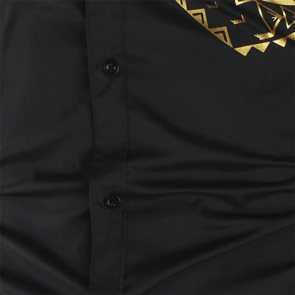 Luxury Gold Black Shirt Men New Slim Fit Long Sleeve - Viva Vista Store