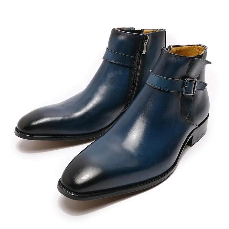 Men's Italian Leather Dress Boots With Zipper & Buckle - Viva Vista Store