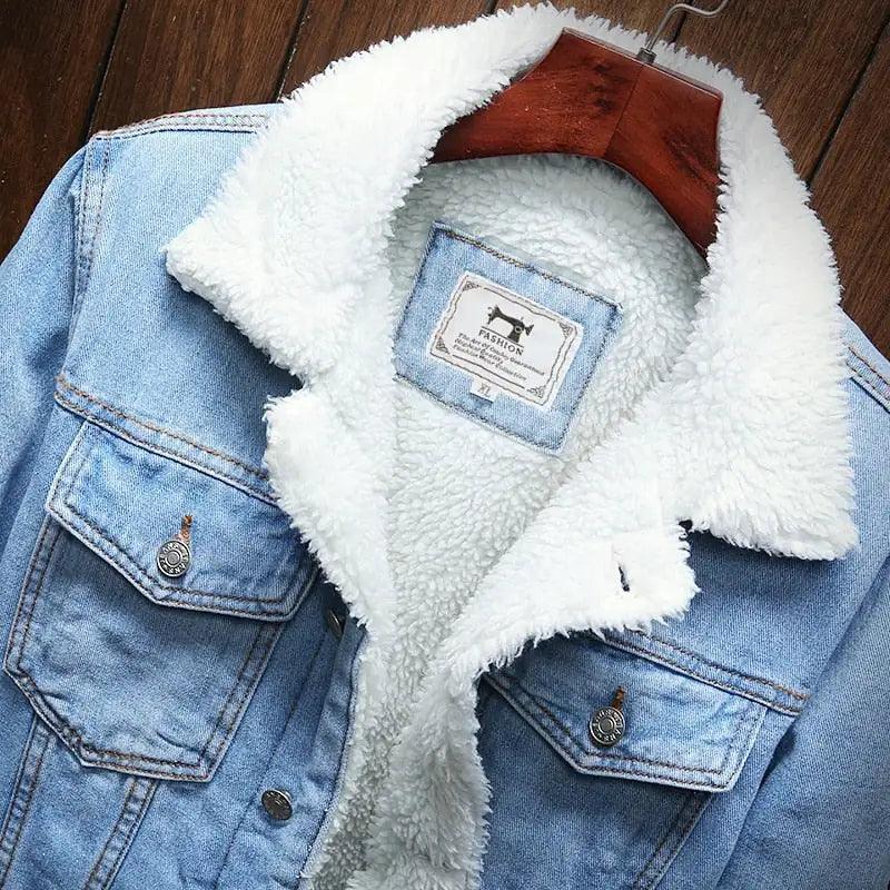 Men Light Blue Winter Jean Jackets Outerwear Warm Denim Coats New Men - Viva Vista Store