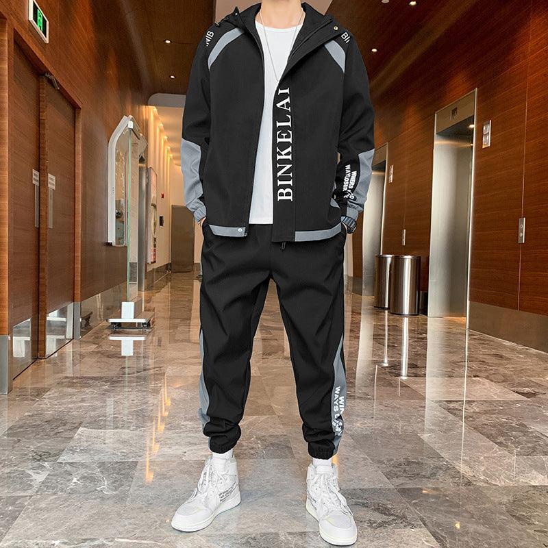 Men's hooded jacket set 2021 spring new bunch of trousers standing long-sleeved sports casual two-piece - Viva Vista Store