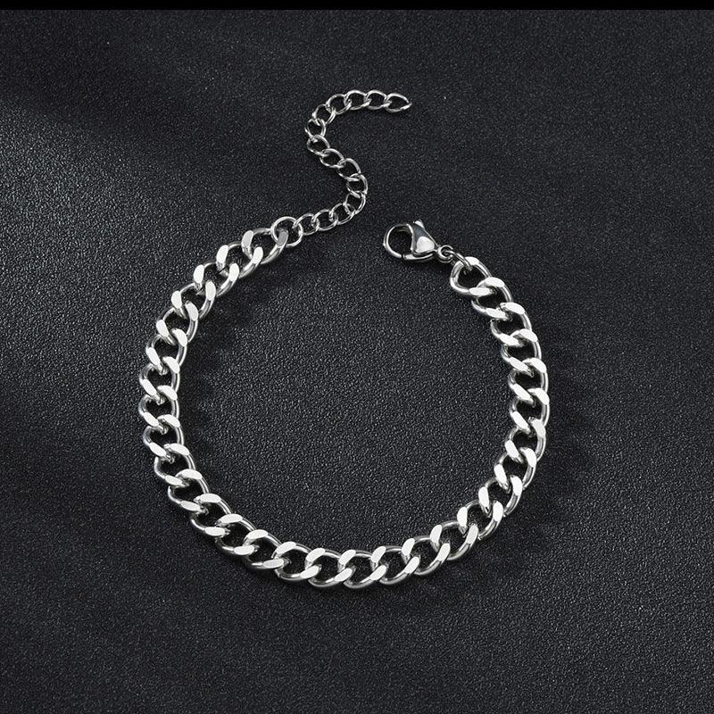 Japanese and South Korea trend Cubar chain titanium steel bracelet personality is to say two sides of 18K gold thick chain hip hopes - Viva Vista Store