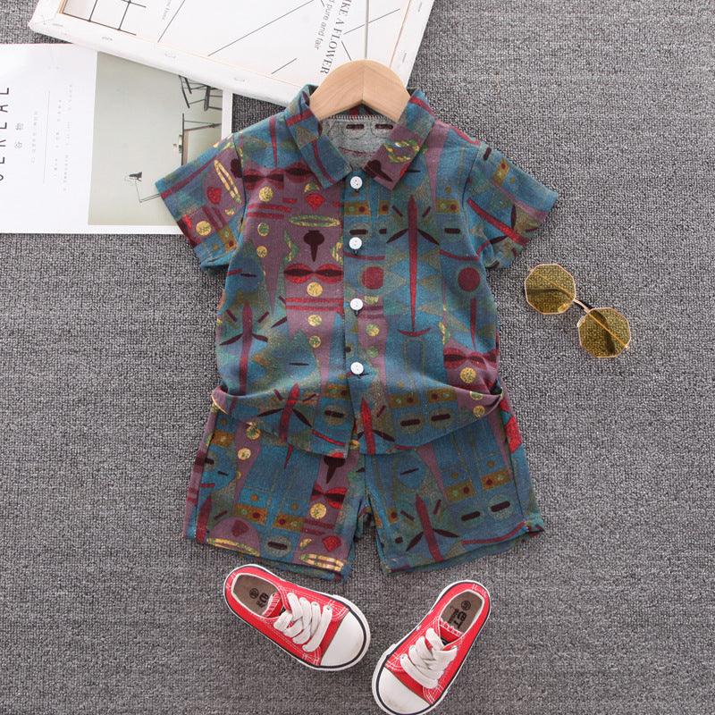 Children's clothing boys summer 1-2-4-5 years old girl short-sleeved shirt shorts set beach two-piece set - Viva Vista Store