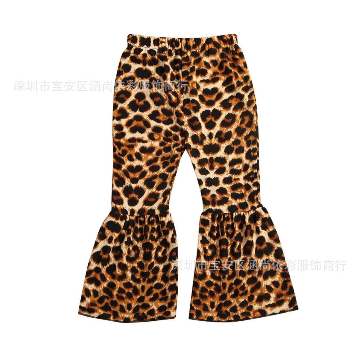 new girls leopard print stitching flared pants nine colors in stock one piece on behalf of - Viva Vista Store