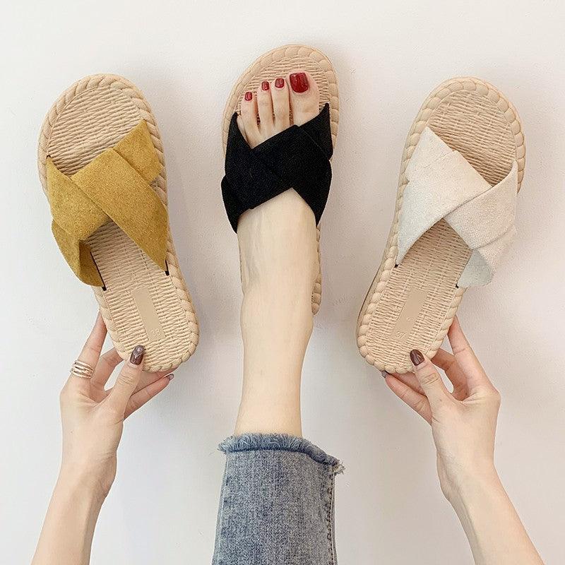 Slippers female summer wear 2021 Korean version of the new beach flat lazy pregnant women shoes - Viva Vista Store