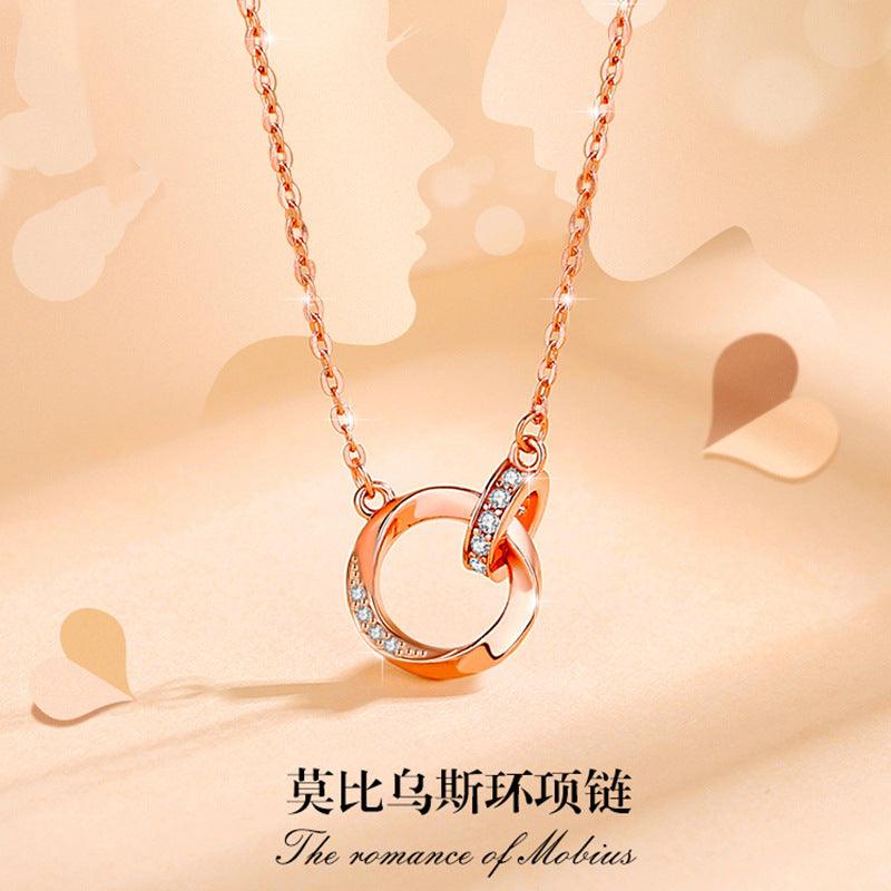 Fashion light luxury style diamond Mobius double ring necklace necklace female Ins style geometric ring pendant clavicle chain - Viva Vista Store