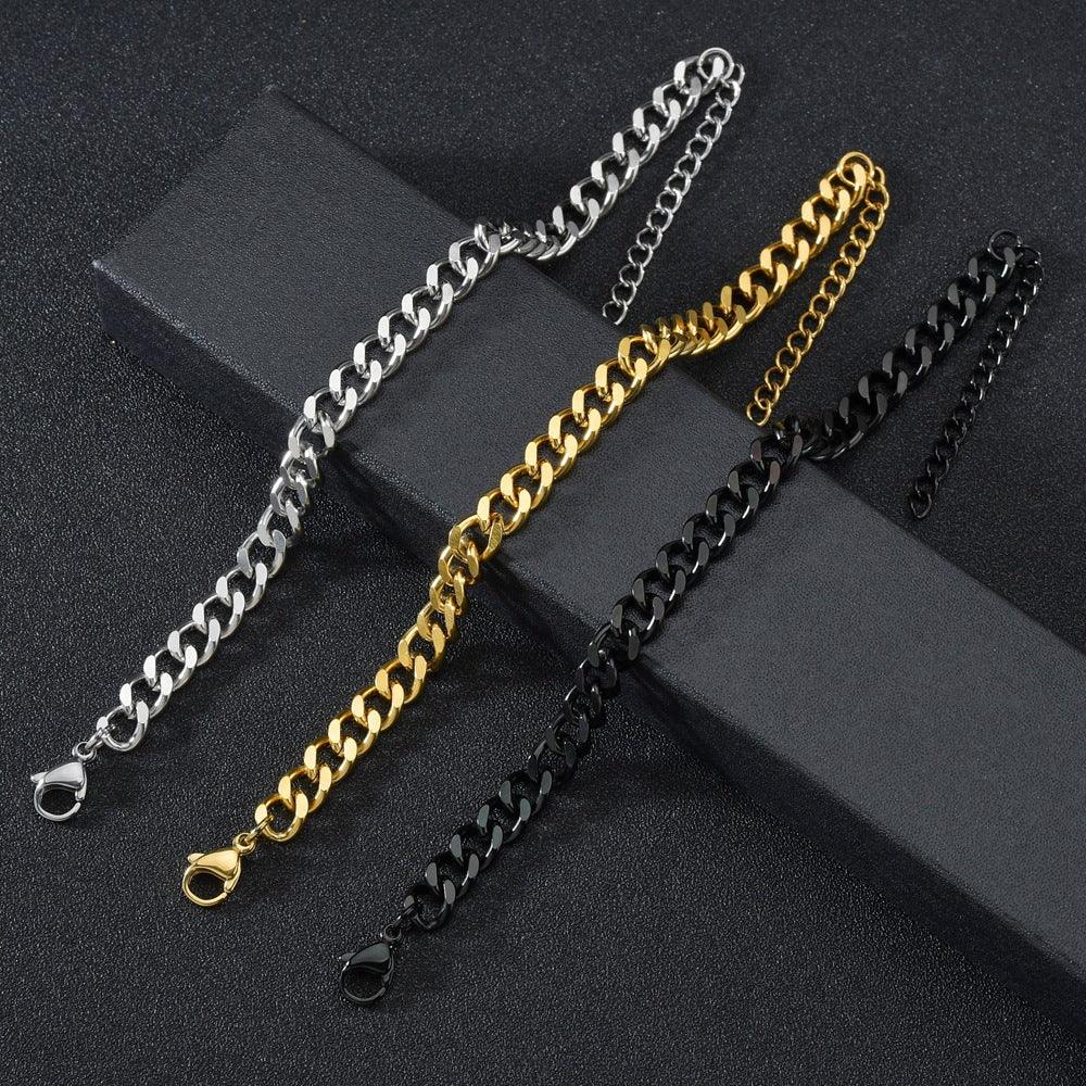 Japanese and South Korea trend Cubar chain titanium steel bracelet personality is to say two sides of 18K gold thick chain hip hopes - Viva Vista Store