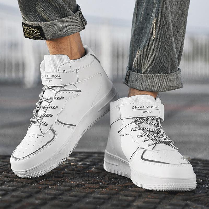 Shoes male 2021 spring high-top sports shoes men's casual shoes reflective small white shoes men's shoes SkateShoes - Viva Vista Store