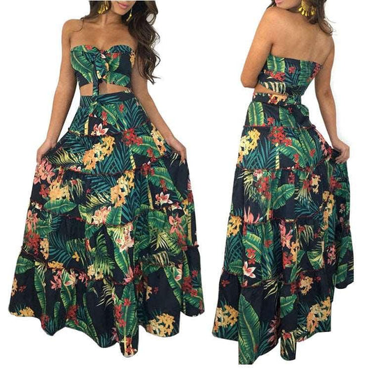 Amazon standalone station explosion model classic print skirt set multi-code one generation of wood ear beach skirt two-piece