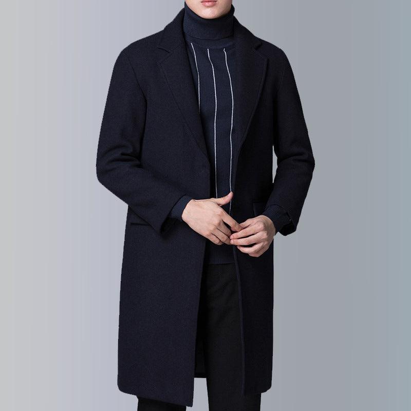 Autumn and winter plus fluffy medium long business slim woolen coat coat men's trend casual coat - Viva Vista Store