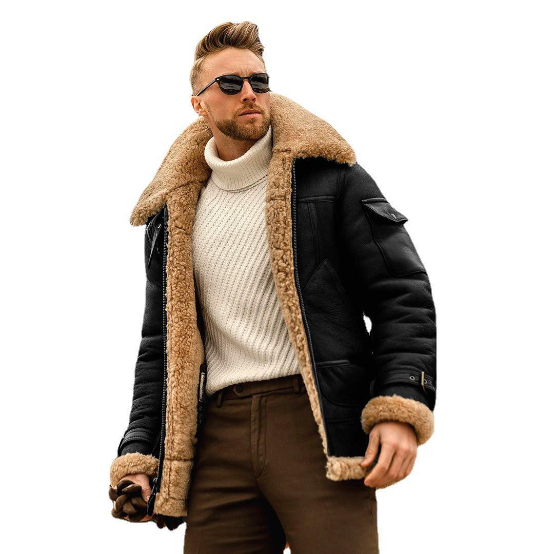 Product Leather and Fur Integrated Men's Jacket Thickened Mid length Jacket Autumn and Winter - Viva Vista Store