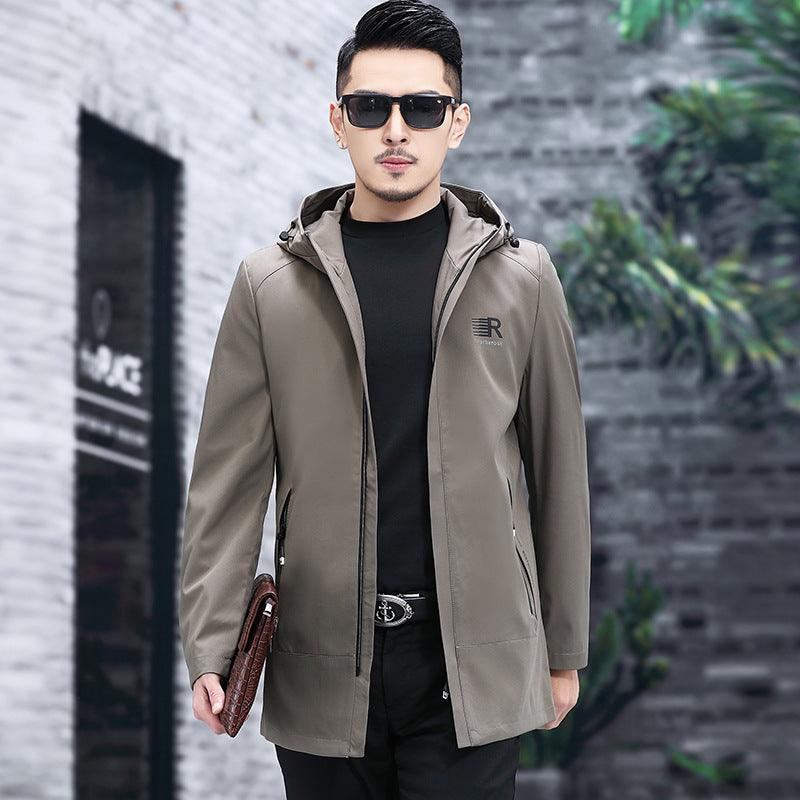 Chinese youth men's windbreaker 2021 spring and autumn new simple fashion casual hooded dad dress coat jacket male - Viva Vista Store