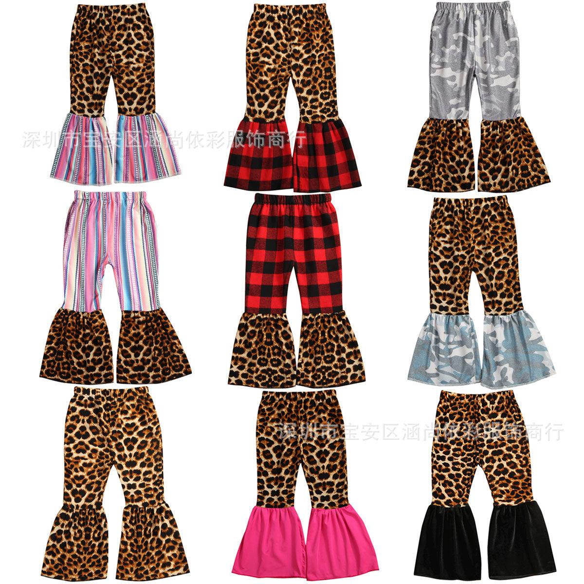 new girls leopard print stitching flared pants nine colors in stock one piece on behalf of - Viva Vista Store