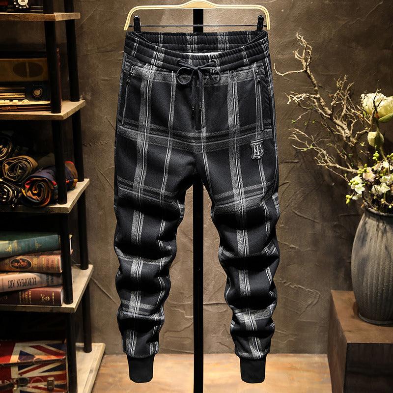 Autumn and winter striped casual pants men's Korean version of the trend black gray Mao Ni color tide card foot trousers male - Viva Vista Store