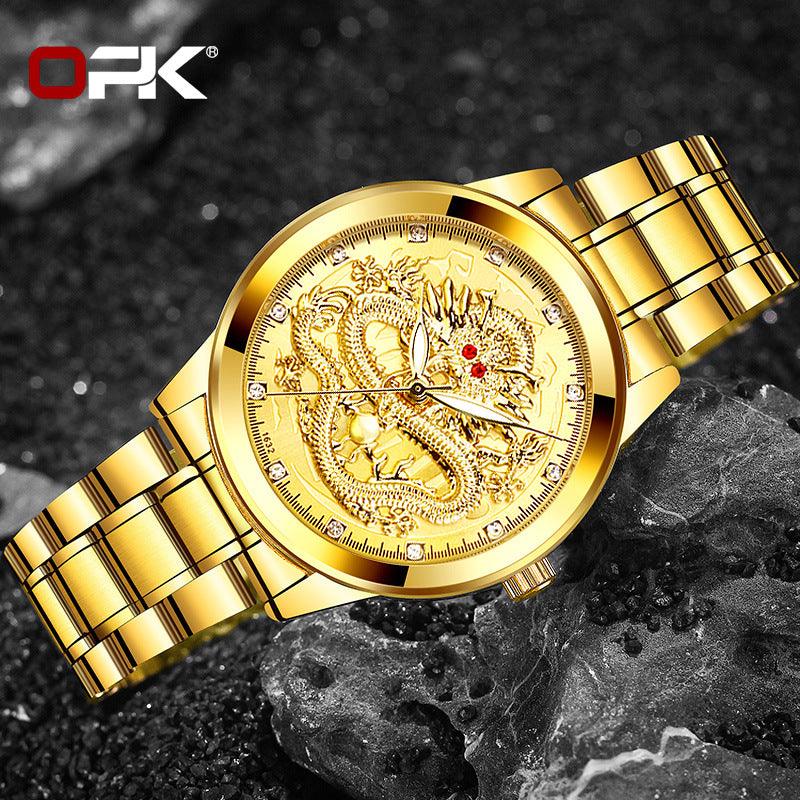 Cross-border Hot OPK brand factory watches wholesale embossed dragon formatys and English table Double calendar waterproof men watch men - Viva Vista Store