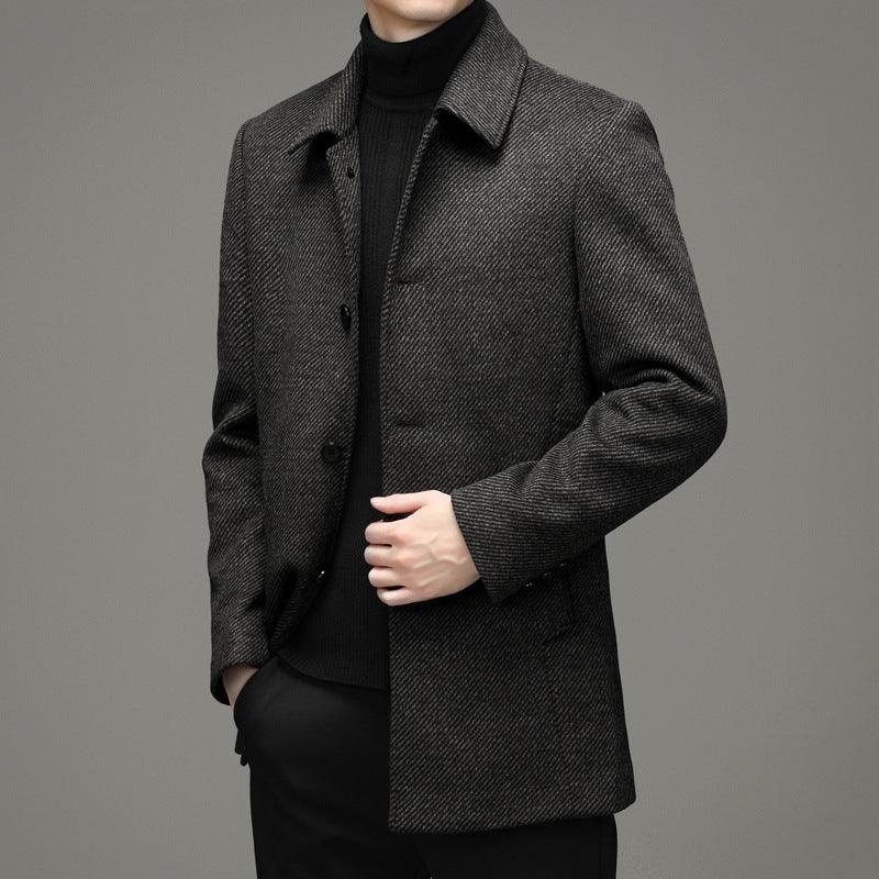 Men's solid color lapels plus cotton thick wool coat middle-aged warm jacket N9821 - Viva Vista Store