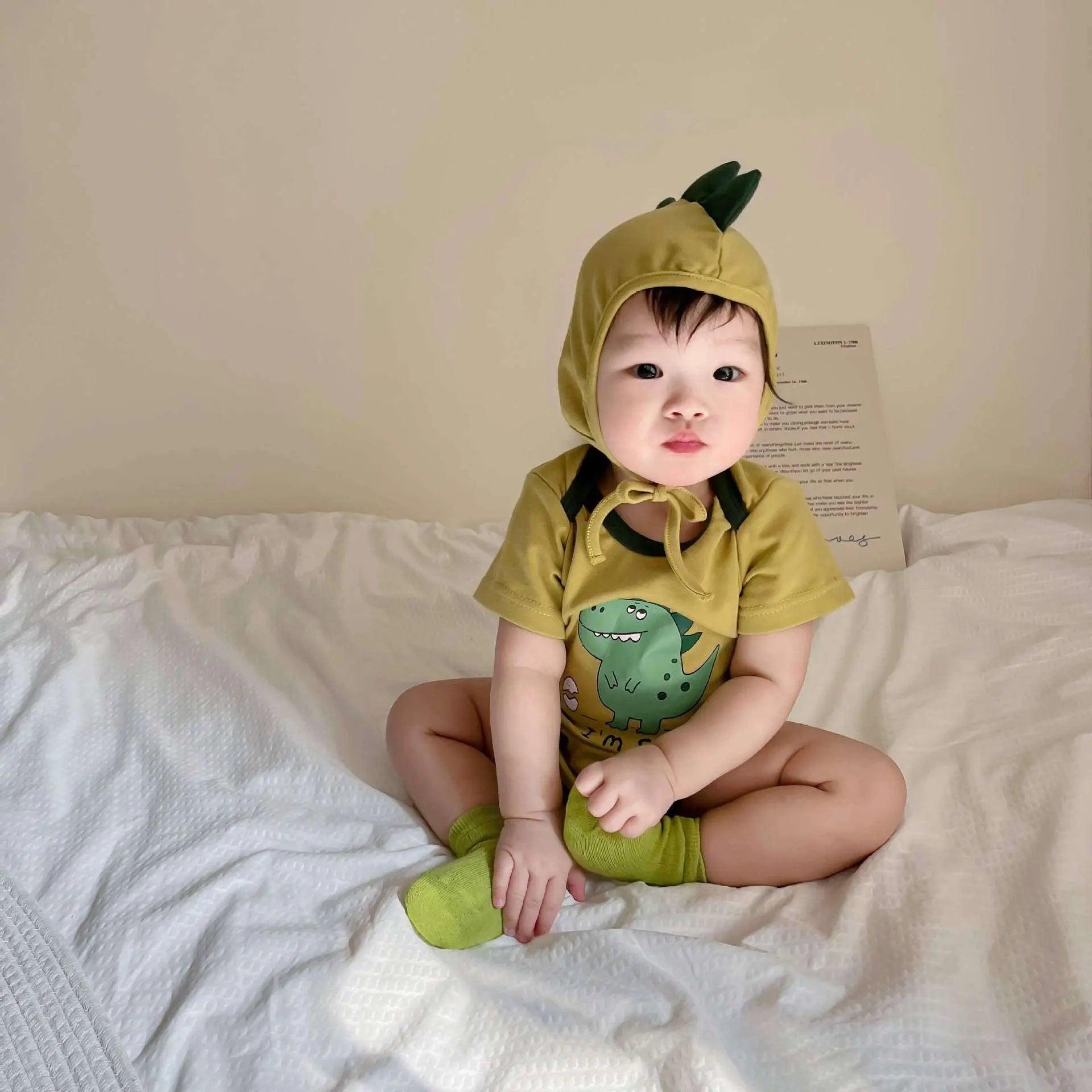 23 summer new Korean version of children's jumpsuit ins style dinosaur print romper suit baby fart suit - Viva Vista Store