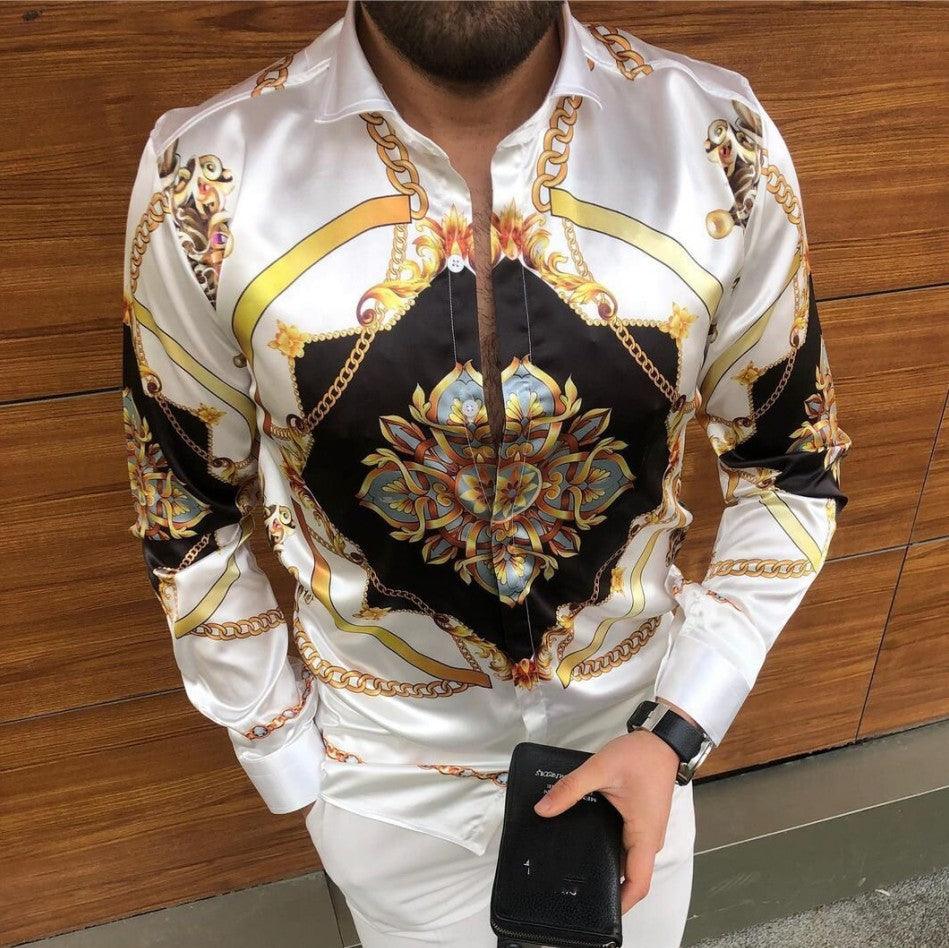 Cross-border 2021 Europe and the United States independent station autumn new casual fashion printed long-sleeved silk shirt - Viva Vista Store