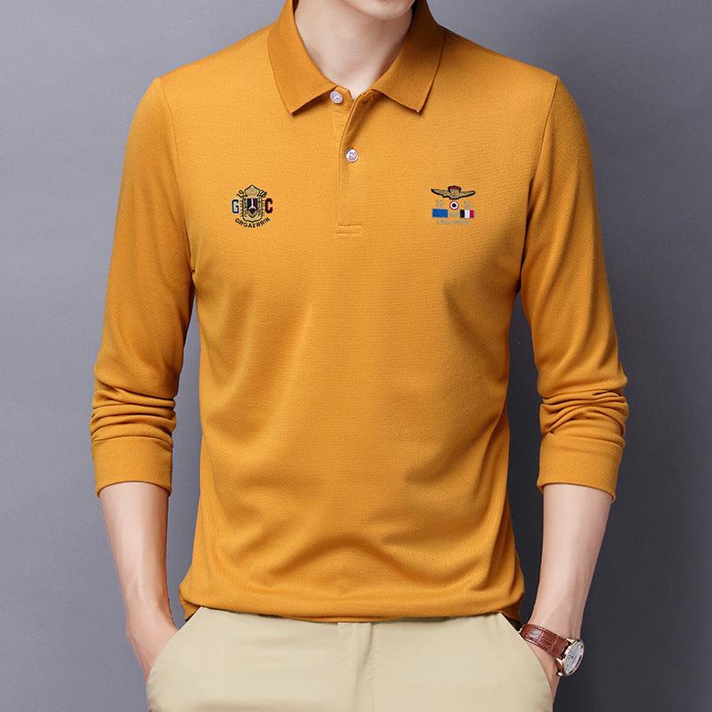 New embroidery men Polo shirt young Korean version of loose lapel lead long-sleeved T-shirt men's clothing - Viva Vista Store