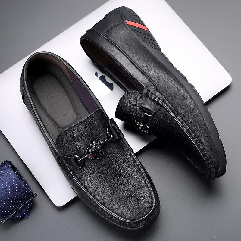 New men's shoes leather black bean beans shoes men's tide Korean casual leather shoes men's set foot soft leather one pedal music shoes - Viva Vista Store