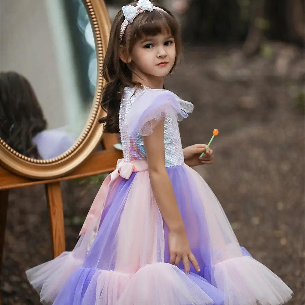 new children's dress skirt sequins flower girl catwalk wedding dress performance dress girl mesh puffy princess dress - Viva Vista Store