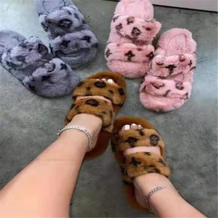 Warm home plus fleece cotton shoes for outerwear fashion plus size women's fur slides - Viva Vista Store