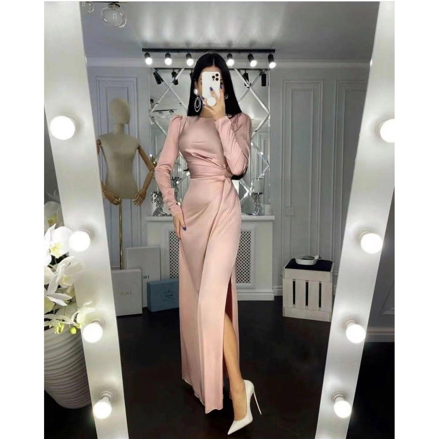 long sleeved slim evening dress European and American long sleeve fashion slim dress - Viva Vista Store