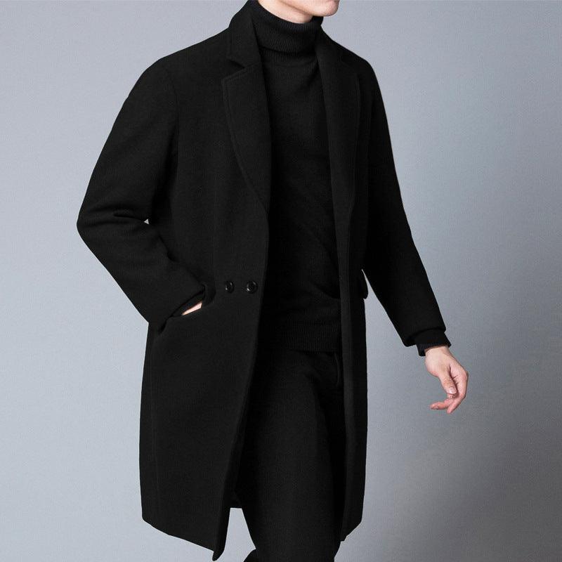 Autumn and winter plus fluffy medium long business slim woolen coat coat men's trend casual coat - Viva Vista Store