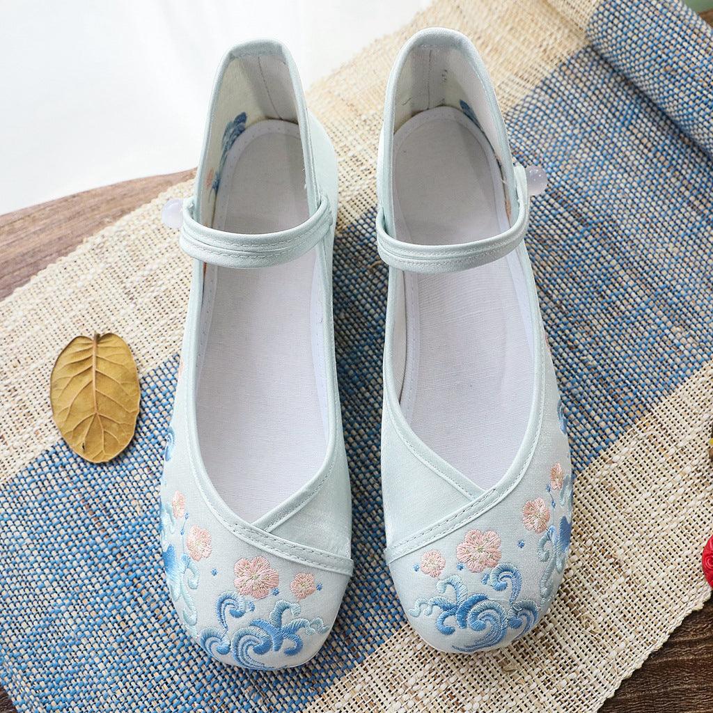 Hai Ling old Beijing cloth shoes embroidered shoes beef tendon Hanfu shoes lightweight antiques Hanfu shoes low-heeled flat women's shoes - Viva Vista Store