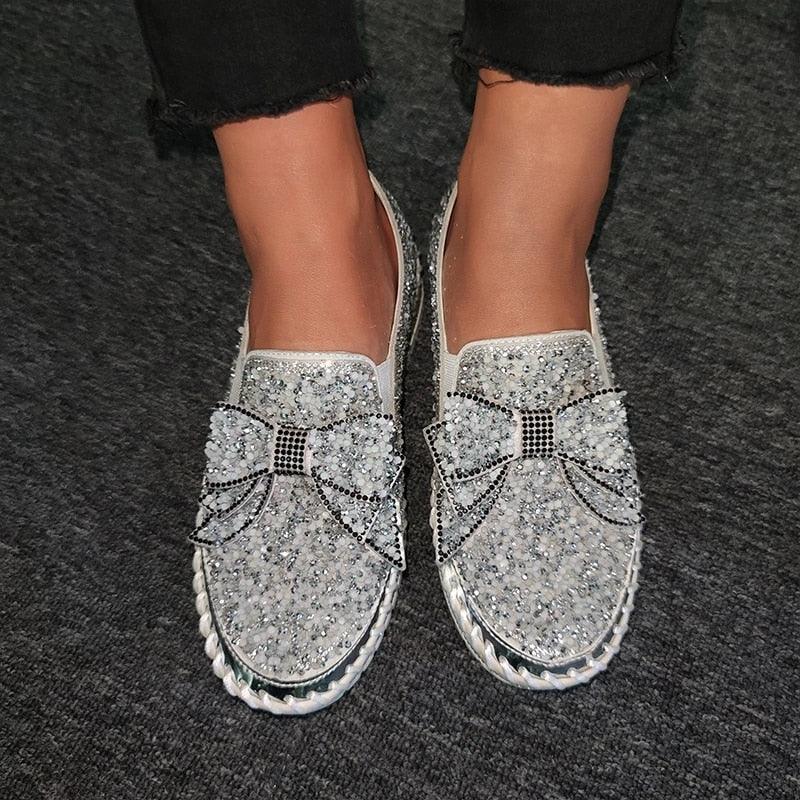 HotShining Rhinestone Slip-On Thick Botton Casual Ladies Crystal Shoes - Viva Vista Store