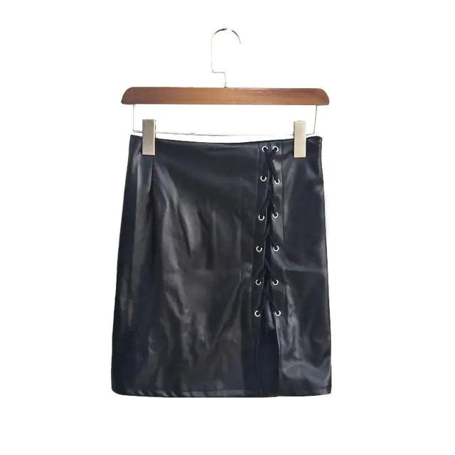 Belted Leather High-Slit Skirt - Viva Vista Store