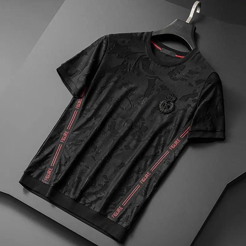 Designer Luxury fashion brand men's short sleeve T shirt personalized jacquard embroidery plus half sleeve men's bottoming shirt - Viva Vista Store