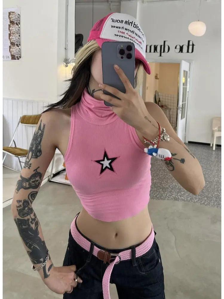 Y2K Pink Star Graphic Tank Top - Viva Vista Store