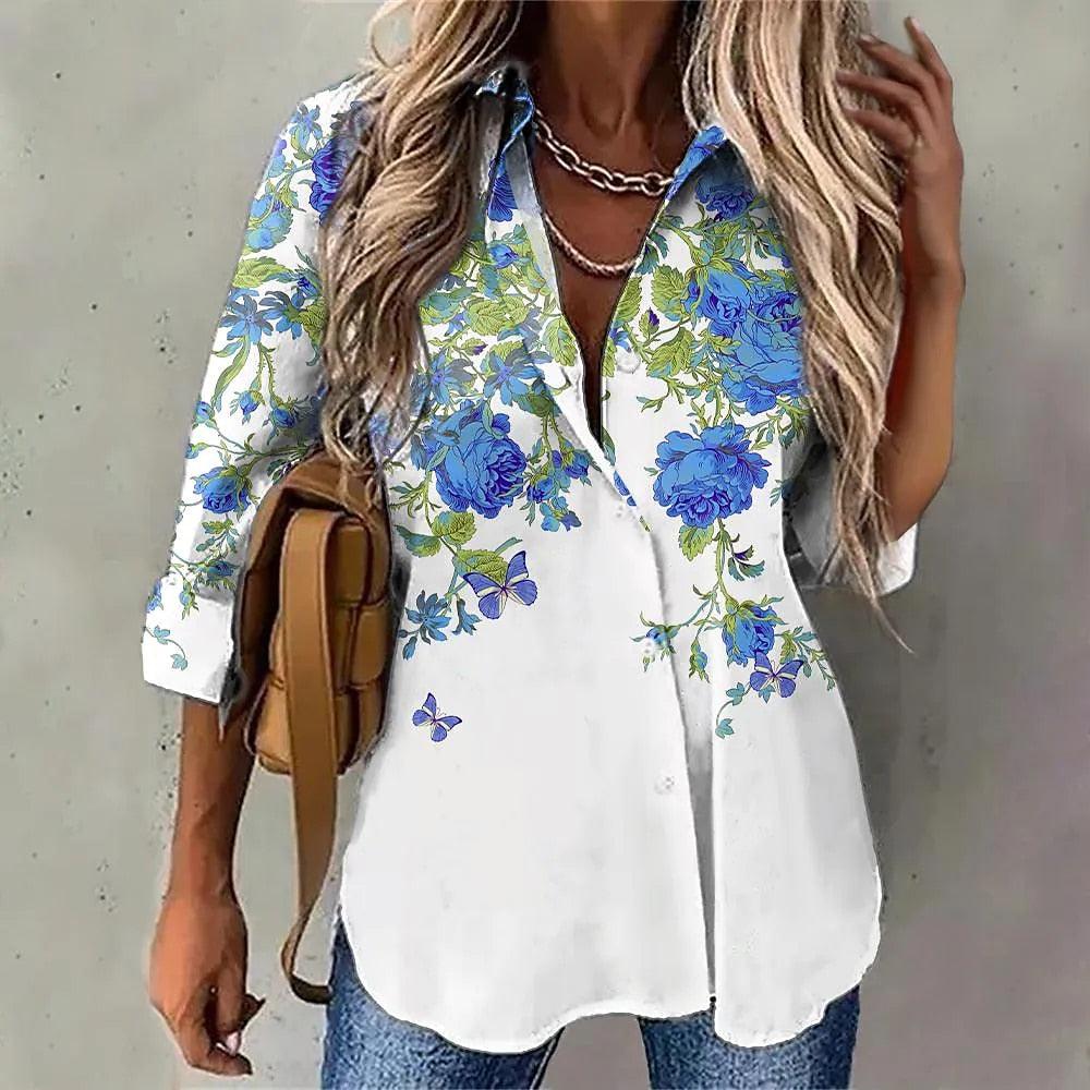 Elegant Loose Women Shirts Fashion  Shirts Women Print Casual Tops Ladies - Viva Vista Store