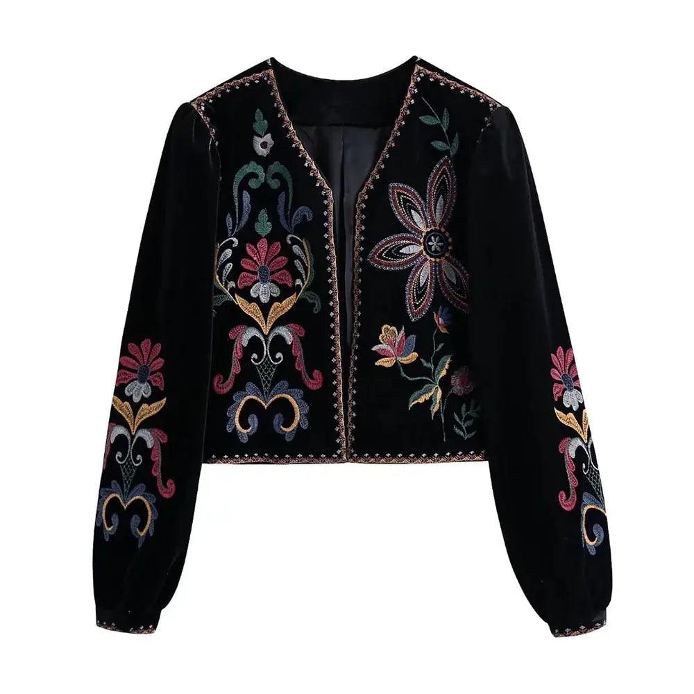 Floral Velvet Embroidered Jacket - Viva Vista Store